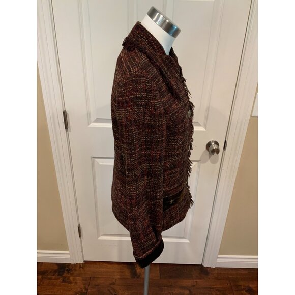 Dolce & Gabbana Red & Brown Alpaca Tweed Jacket w/ Fringe Trim Sz 8 (US) 42 (IT) - Picture 6 of 9